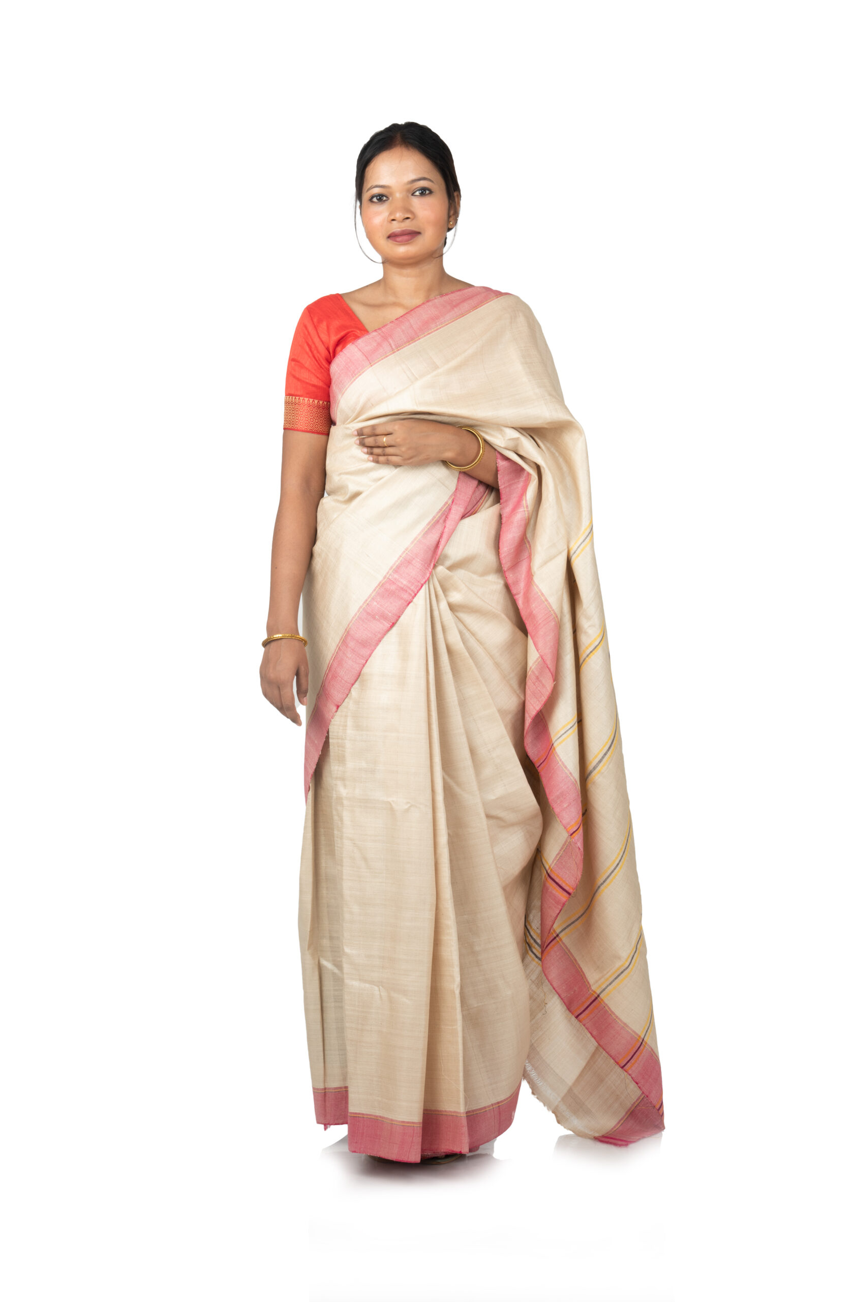 Khadi Silk Woven Sari with Pink border