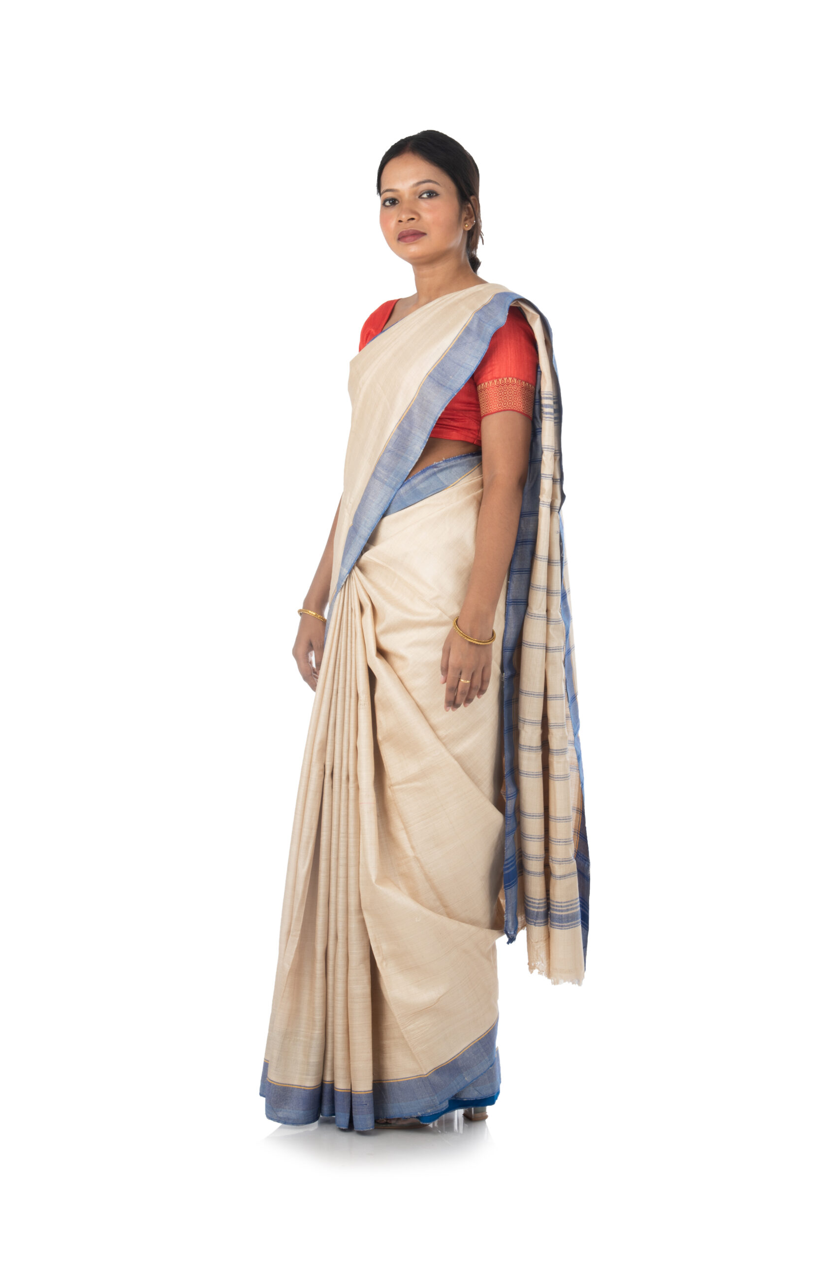 Khadi Silk Woven Sari with blue border