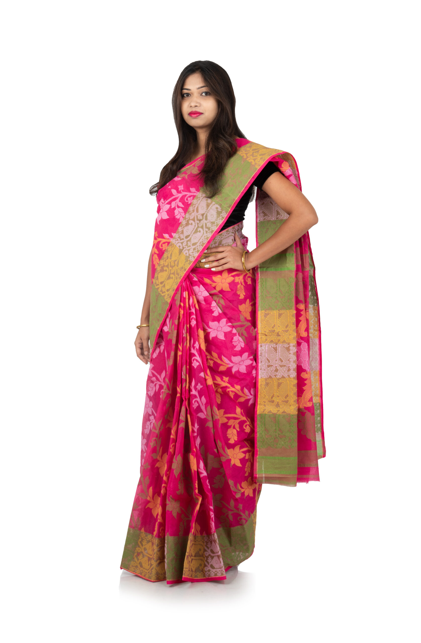 Pink Cotton Khadi Woven Sari
